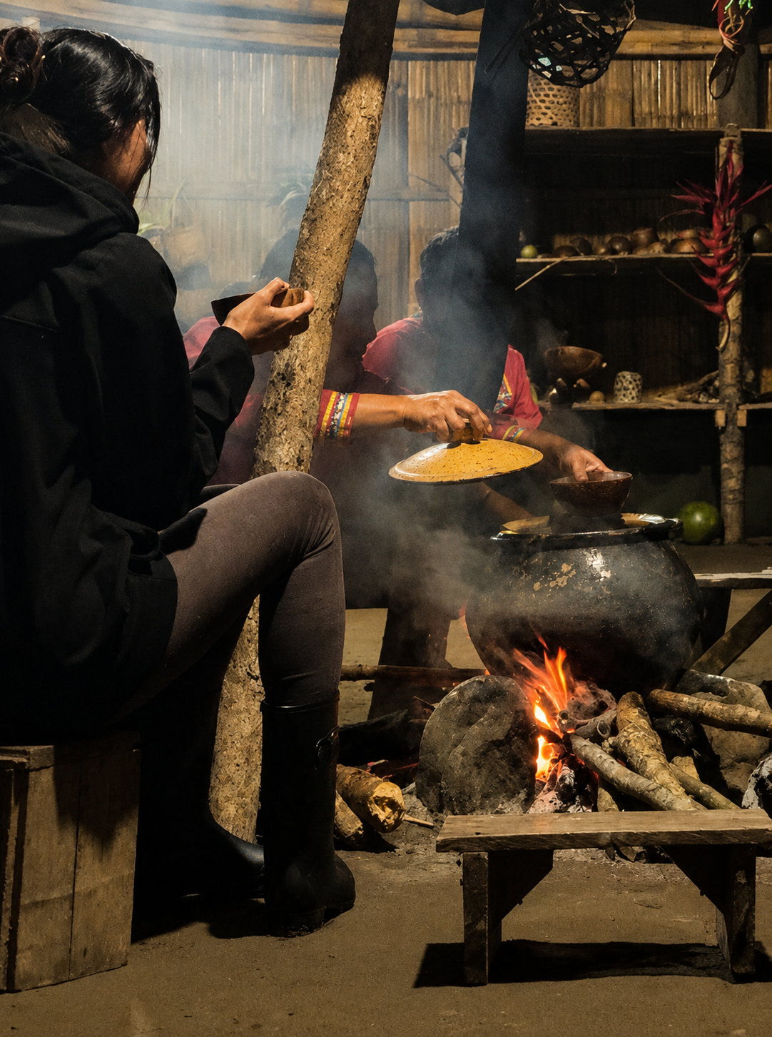 Around the fire, at dawn
